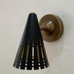 Perforated Brass Wall Sconce - Black Cone Mid Century Lamp Minimalist Modern Lighting - thumbnail 3