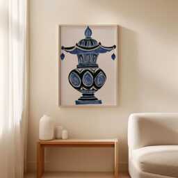 Blue Stone Lantern Poster, Oriental Ceramic Wall Art, Paper Print - thumbnail 3