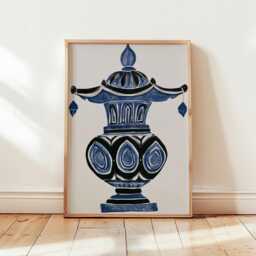 Blue Stone Lantern Poster, Oriental Ceramic Wall Art, Paper Print - thumbnail 4
