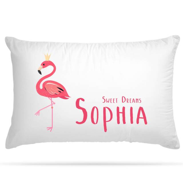 Personalised Cushion Cover Pillowcase Flamingo Any Name Print Gift For Kids Bedroom Decoration Boys & Girls - image 1