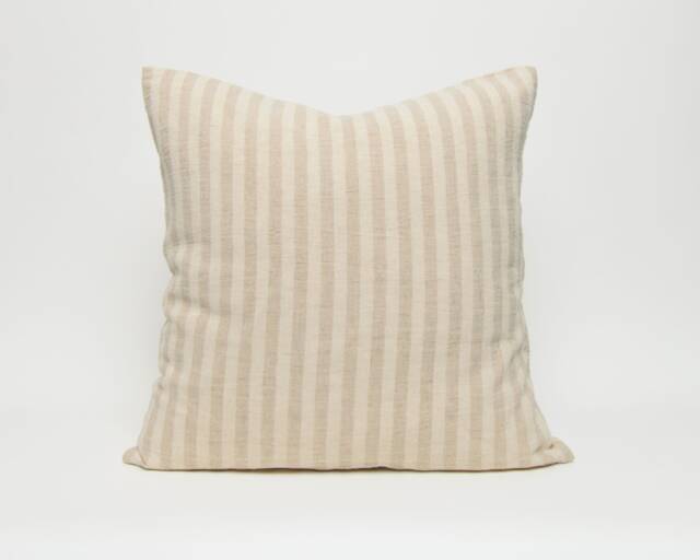 striped Linen Cotton Cushion Cover, Beige Natural Woven Pillow - image 1