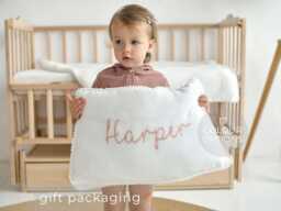 Girl's Peach Personalized Baby Name Pillow Case, Custom Embroidered Pillowcase, Throw Girl Nursery - thumbnail 1