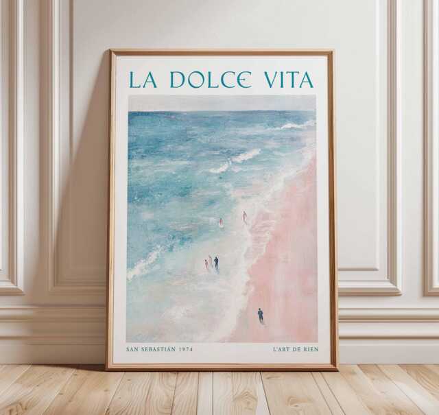 Surfing Poster, La Dolce Vita Print, Blue Wall Art, Summer Dopamine Decor, Beach Painting Coastal Apartment Decor - image 1