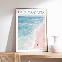 Surfing Poster, La Dolce Vita Print, Blue Wall Art, Summer Dopamine Decor, Beach Painting Coastal Apartment Decor - thumbnail 3