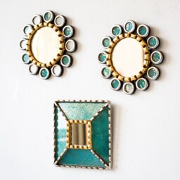 Peruvian Turquoise Round Mirror Set 3 From Peru - Decorative Small For Wall Holiday Decoration Christmas Gift - thumbnail 3