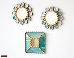 Peruvian Turquoise Round Mirror Set 3 From Peru - Decorative Small For Wall Holiday Decoration Christmas Gift