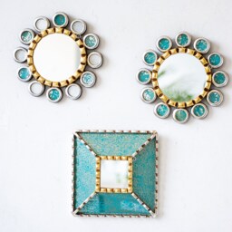 Peruvian Turquoise Round Mirror Set 3 From Peru - Decorative Small For Wall Holiday Decoration Christmas Gift - thumbnail 2