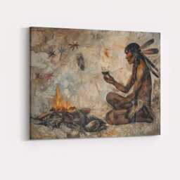 Native American Shaman Campfire Ritual Ancient Tribal Scene Canvas Wall Art Print Decor Picture Ready To Hang - thumbnail 4