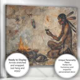 Native American Shaman Campfire Ritual Ancient Tribal Scene Canvas Wall Art Print Decor Picture Ready To Hang - thumbnail 3