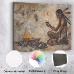 Native American Shaman Campfire Ritual Ancient Tribal Scene Canvas Wall Art Print Decor Picture Ready To Hang - thumbnail 2