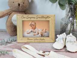 "Granddaughter Photo Frame, Gift For Grandparents, New Gift, Baby Personalised Name Wooden Picture 4""x6"