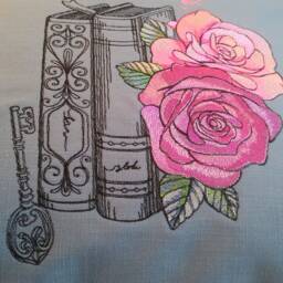 "Gray Decorative Pillowcase With Embroidery ""Books & Roses" - thumbnail 4