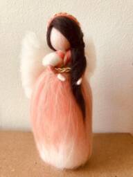 White & Coral Standalone Angel-Fairy - Ready To Decorate Your Holiday Table, Christmas Tree Or Nature Table