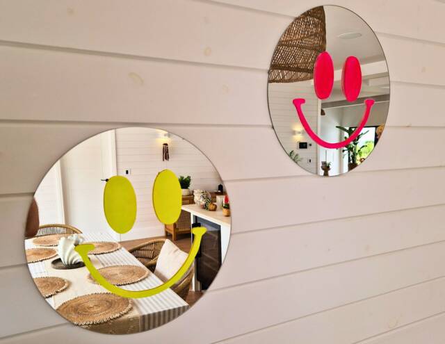 Happy Face Mirror, Neon Smiley Wall Funky Room Decor - image 1