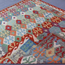 7x10 Afghan Kilim Rug Large Handmade Rug, Veg Dyes Wool Flatweave Rug, Oriental Bedroom Turquoise Blue Green Purple Red Beige Gray - thumbnail 4