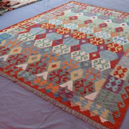 7x10 Afghan Kilim Rug Large Handmade Rug, Veg Dyes Wool Flatweave Rug, Oriental Bedroom Turquoise Blue Green Purple Red Beige Gray - thumbnail 3