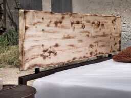 Industrial Headboard Dafni - Handmade Metal & Solid Wood - Rustic Pine Loft Bedroom Decor