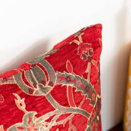 Red Tulip Pillow Cover Chenille Turkish Kilim Cushion - 16x16 In - thumbnail 2
