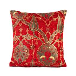 Red Tulip Pillow Cover Chenille Turkish Kilim Cushion - 16x16 In - thumbnail 1