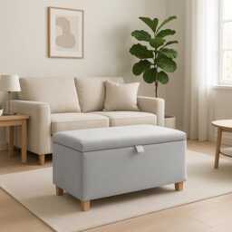 Handmade Velvet Ottoman Storage Box - Teak Legs, Luxury Blanket Chest - thumbnail 1