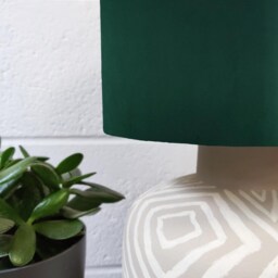 Green Velvet Drum Lampshade With Lush Leaves Lining, Large Bottle Tropical Lightshade - thumbnail 3