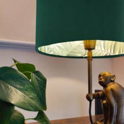 Green Velvet Drum Lampshade With Lush Leaves Lining, Large Bottle Tropical Lightshade - thumbnail 2