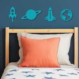 Wooden Space Wall Decor - Nursery Art Planets Children Decor- Stars Astronaut Decal - thumbnail 1