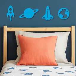 Wooden Space Wall Decor - Nursery Art Planets Children Decor- Stars Astronaut Decal - thumbnail 2