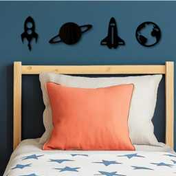 Wooden Space Wall Decor - Nursery Art Planets Children Decor- Stars Astronaut Decal - thumbnail 3