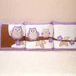 Owl Pillow Covers - Home Decor- Quilt Pillow Children Baby Shower Gift, Child Decor, Het -Purple-White-Beige - thumbnail 2