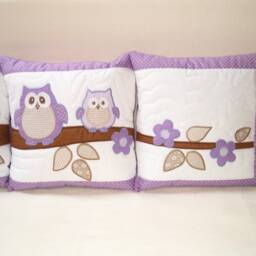 Owl Pillow Covers - Home Decor- Quilt Pillow Children Baby Shower Gift, Child Decor, Het -Purple-White-Beige - thumbnail 3