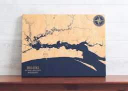 Biloxi, Mississippi Map - Engraved Wood Coastal Chart Wall Art Sign, Beach House Home Decor Nautical Print, Unique Personalized Family Gift