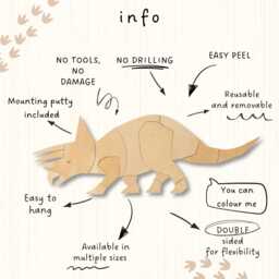 Unique Triceratops Origami Wall Art - Kids Room Decor Wooden Dinosaur Hanging Kinderzimmer - thumbnail 3