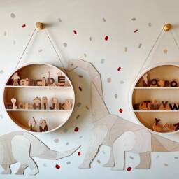 Unique Triceratops Origami Wall Art - Kids Room Decor Wooden Dinosaur Hanging Kinderzimmer - thumbnail 4