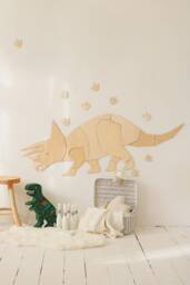 Unique Triceratops Origami Wall Art - Kids Room Decor Wooden Dinosaur Hanging Kinderzimmer - thumbnail 1