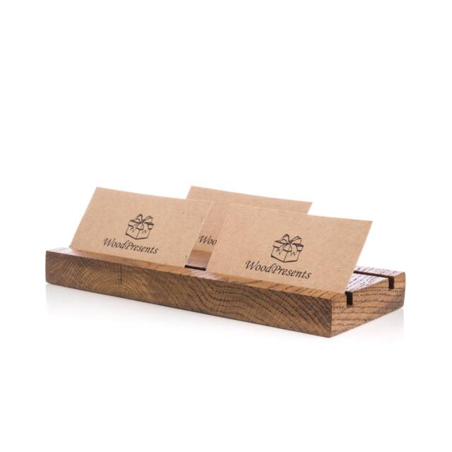 Engraved Oak Wood Business Card Holder Multiple Display, Desk Organizer - image 1