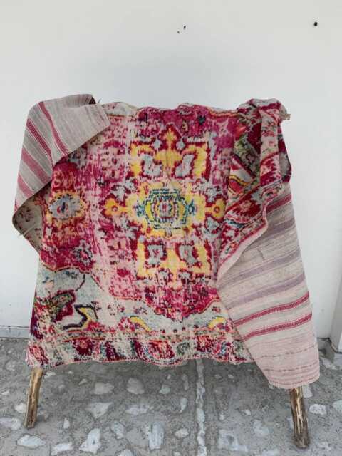 Authentic Persian Kantha Quilt Hand-stitched Cotton Bedspread, Boho Throw Blanket, Textile Art - image 1