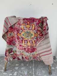 Authentic Persian Kantha Quilt Hand-stitched Cotton Bedspread, Boho Throw Blanket, Textile Art - thumbnail 1