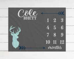 Gender Neutral Milestone Deer Blanket Month Growth Tracker Minky Fleece Baby Shower Gift Girl Boy Arrow