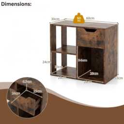 Rustic Brown Wooden Bookcase 3 Cube Storage Shelf With Drawer For Bedroom & Living Room - thumbnail 4