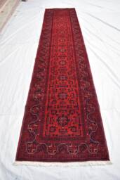 Bukhara Tribal Afghan Wool Runner Rug Long Red Hallway Rug - 12.9x2.8 Ft - thumbnail 1