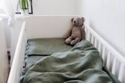 Organic Sage Green Linen Crib Bedding Set Or Just Fitted Sheet, Duvet Cover, Pillowcase - For Babies, Toddlers, Kids in Handmade - thumbnail 1