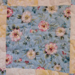 "Four Patch Rose Throw Quilt Handmade Blue & Yellow Lap Quilt - 49"" X 59" - thumbnail 3