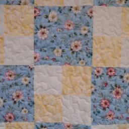 "Four Patch Rose Throw Quilt Handmade Blue & Yellow Lap Quilt - 49"" X 59" - thumbnail 2