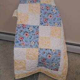 "Four Patch Rose Throw Quilt Handmade Blue & Yellow Lap Quilt - 49"" X 59" - thumbnail 4