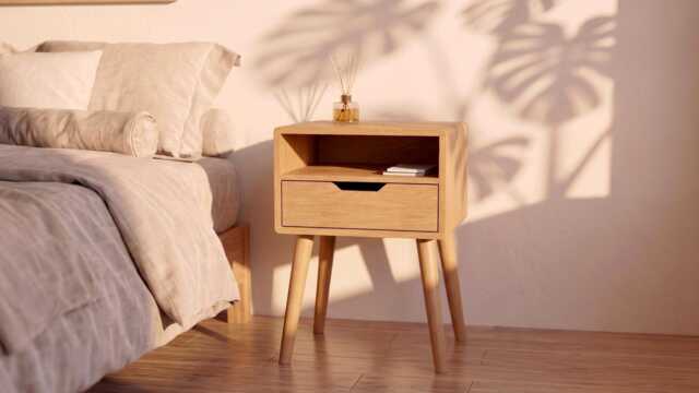 Solid Oak Bedside Table With One Drawer & Compartment - Aneo - image 1