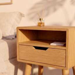 Solid Oak Bedside Table With One Drawer & Compartment - Aneo - thumbnail 3