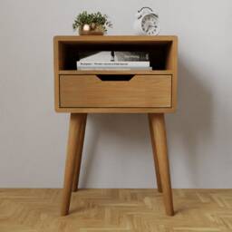 Solid Oak Bedside Table With One Drawer & Compartment - Aneo - thumbnail 2