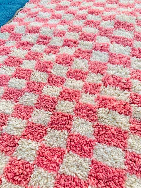 Pink Checkered Rug, Moroccan Beni Ourain Tribal Checker Carpet, Large Area Rug - image 1