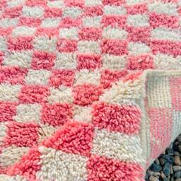 Pink Checkered Rug, Moroccan Beni Ourain Tribal Checker Carpet, Large Area Rug - thumbnail 2